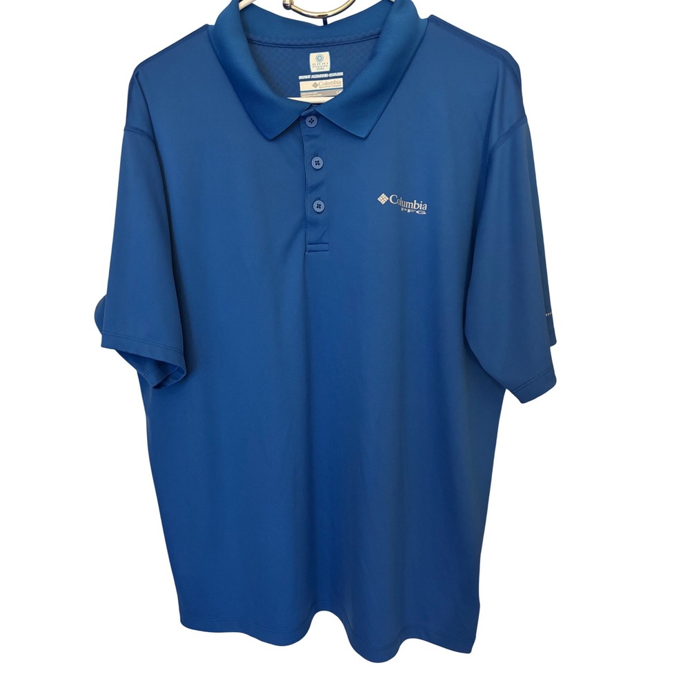 Columbia PFG Omni Freeze Zero Mens Large Blue Short Sleeve Polo Shirt EUC‎
